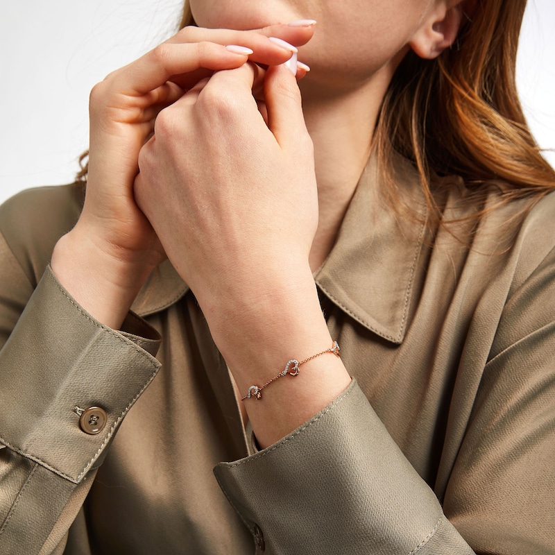 Main Image 4 of Diamond Heart Station Bracelet 1/15 ct tw Round-cut 10K Rose Gold 7.5&quot;