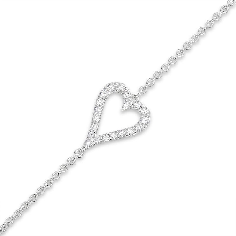 Diamond Heart Bracelet 1/8 ct tw Round-cut Sterling Silver 7.5"