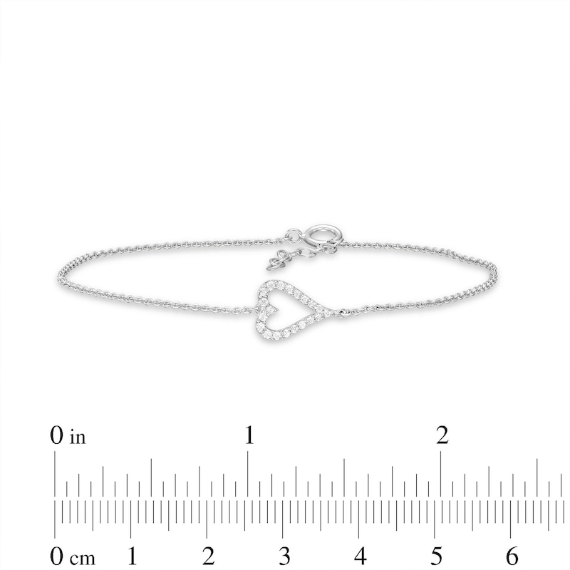 Diamond Heart Bracelet 1/8 ct tw Round-cut Sterling Silver 7.5"