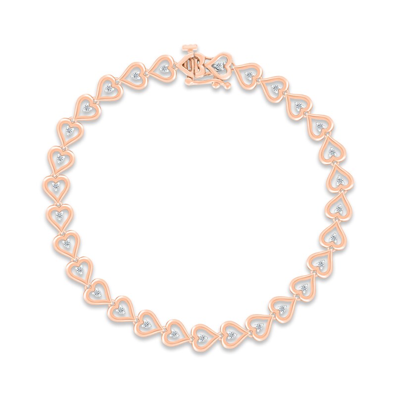 Main Image 1 of Diamond Heart Line Bracelet 1/4 ct tw Round-cut 10K Rose Gold 7.25&quot;