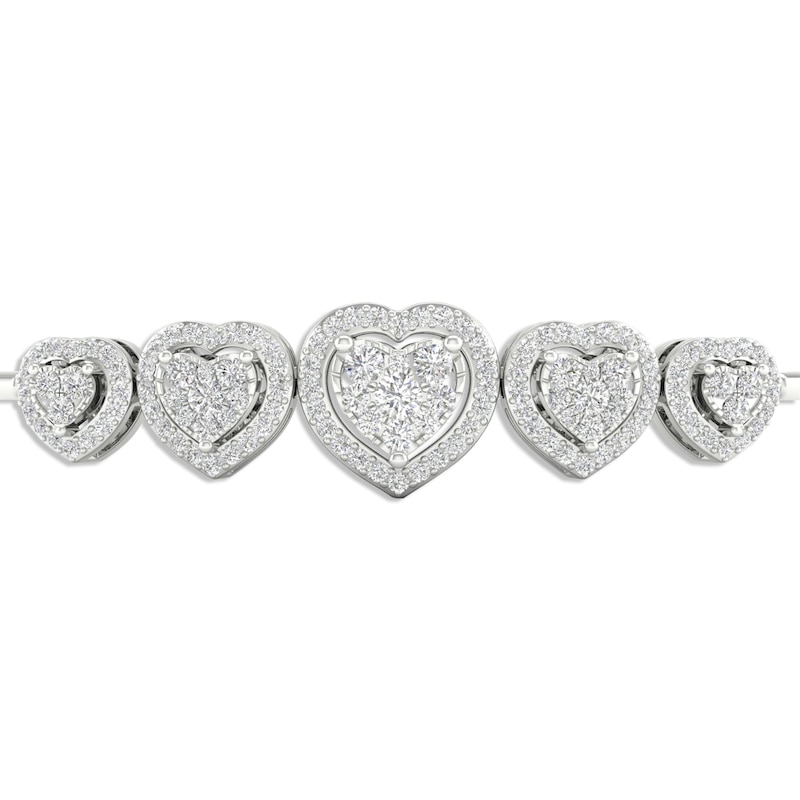 Multi-Diamond Five Heart Bolo Bracelet 1/2 ct tw Round-cut 10K White Gold