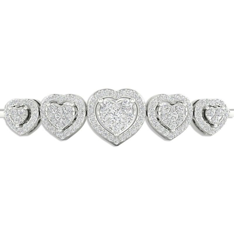Main Image 2 of Multi-Diamond Five Heart Bolo Bracelet 1/2 ct tw Round-cut 10K White Gold