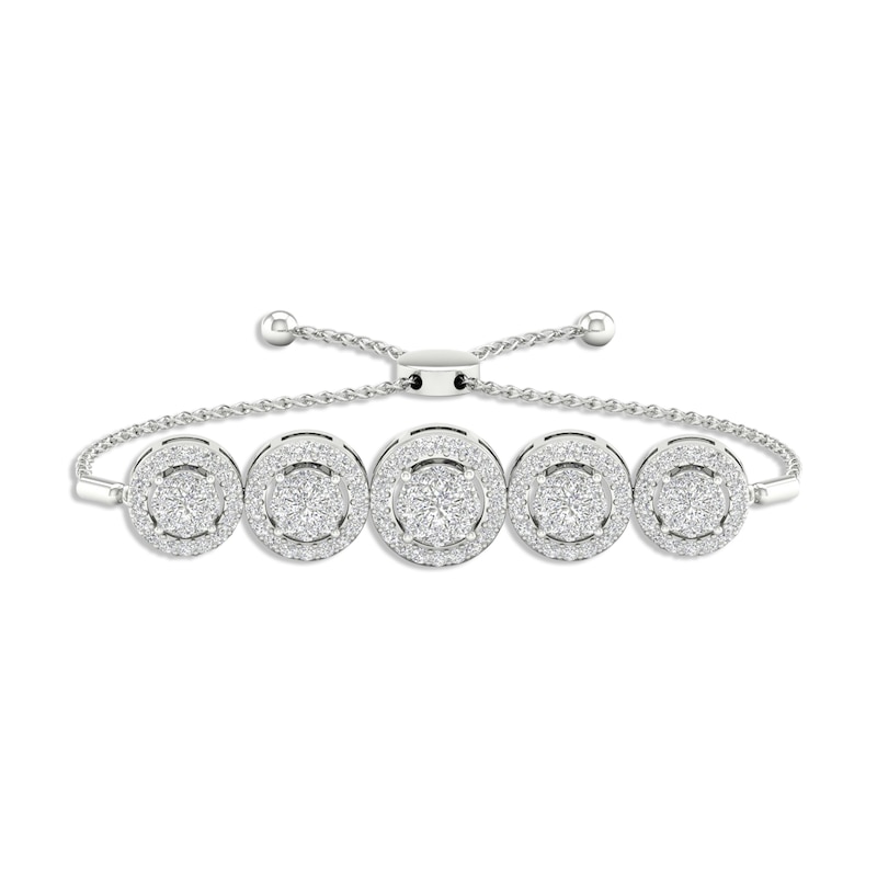 Multi-Diamond Five Circle Bolo Bracelet 1/2 ct tw Round-cut 10K White Gold