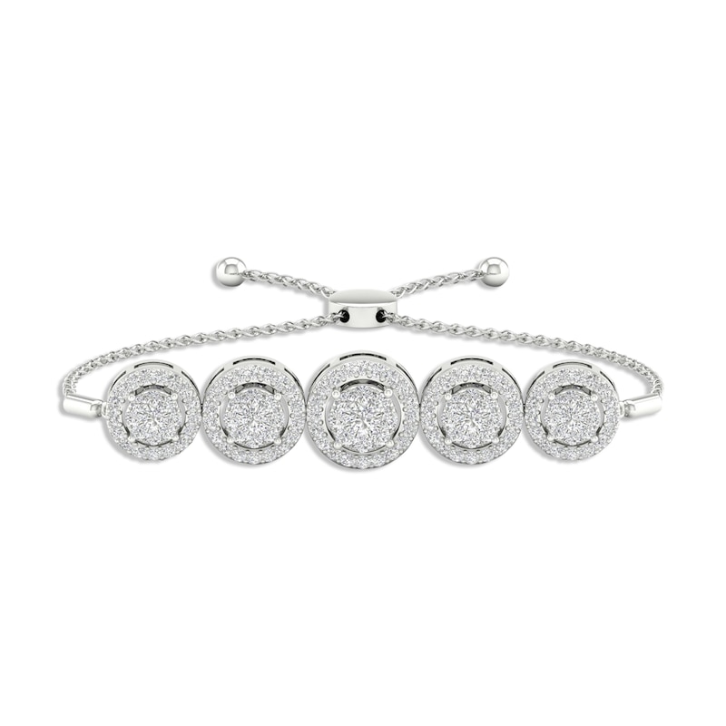 Main Image 1 of Multi-Diamond Five Circle Bolo Bracelet 1/2 ct tw Round-cut 10K White Gold