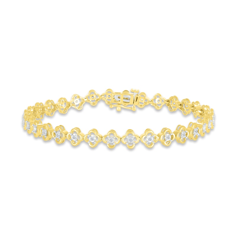 Diamond Flower Line Bracelet 1/3 ct tw Round-cut 10K Yellow Gold 7"