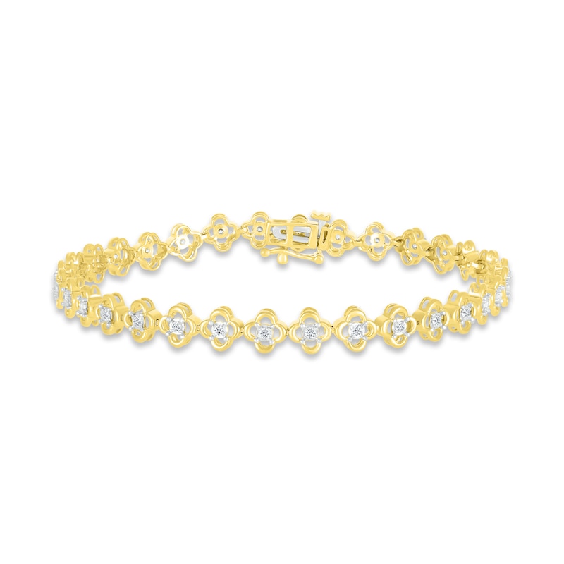 Main Image 1 of Diamond Flower Line Bracelet 1/3 ct tw Round-cut 10K Yellow Gold 7&quot;
