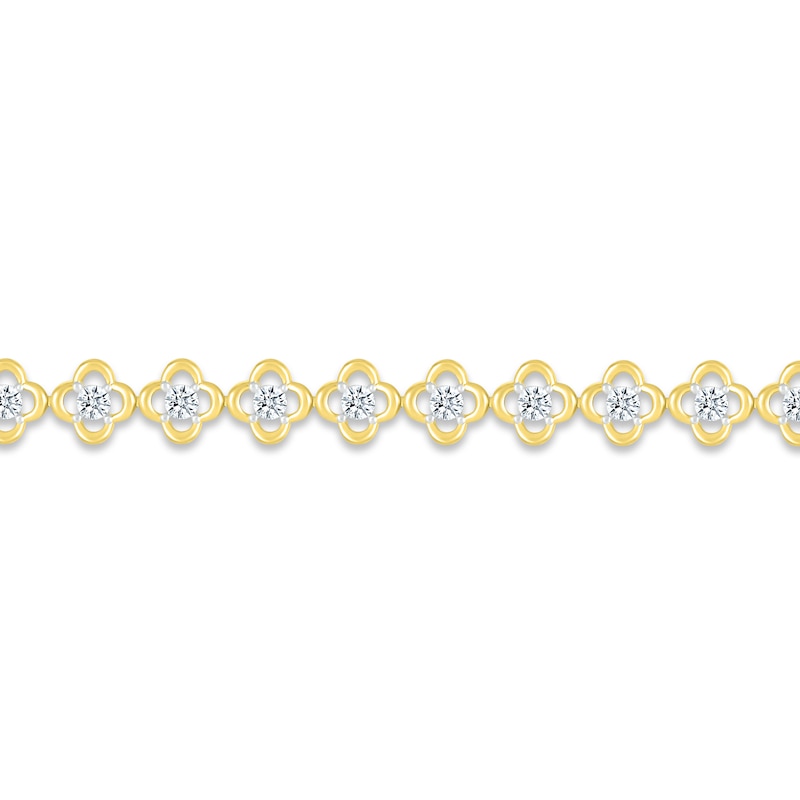 Diamond Flower Line Bracelet 1/3 ct tw Round-cut 10K Yellow Gold 7"