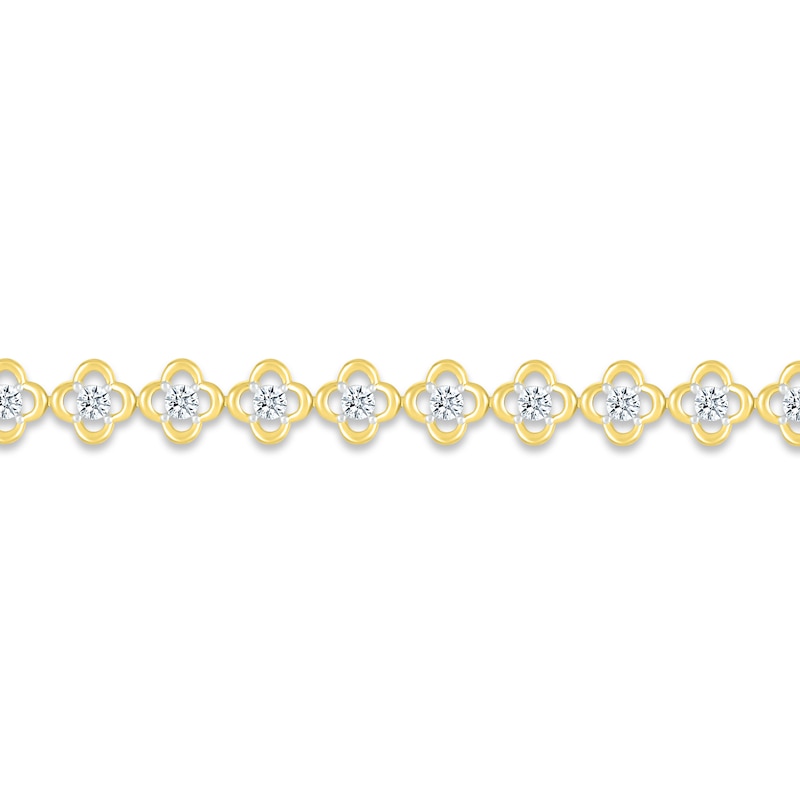 Main Image 2 of Diamond Flower Line Bracelet 1/3 ct tw Round-cut 10K Yellow Gold 7&quot;