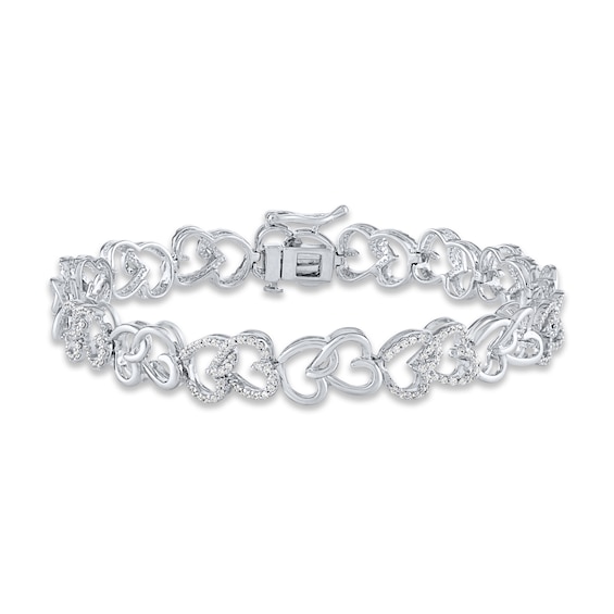 Diamond Linking Hearts Bracelet 1 ct tw Round-cut Sterling Silver 7"