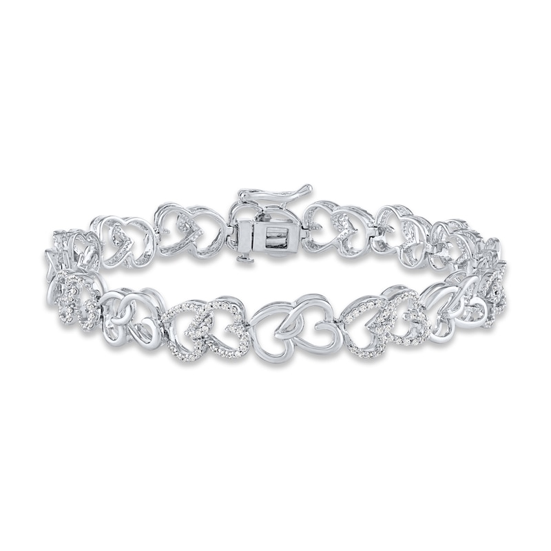 Main Image 1 of Diamond Linking Hearts Bracelet 1 ct tw Round-cut Sterling Silver 7&quot;