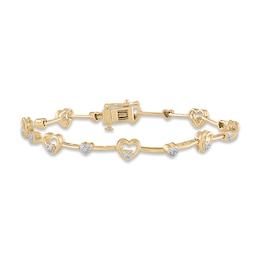 Diamond Heart Bar Bracelet 1/4 ct tw Round-cut 10K Yellow Gold 7"