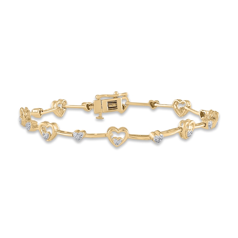 Main Image 1 of Diamond Heart Bar Bracelet 1/4 ct tw Round-cut 10K Yellow Gold 7&quot;