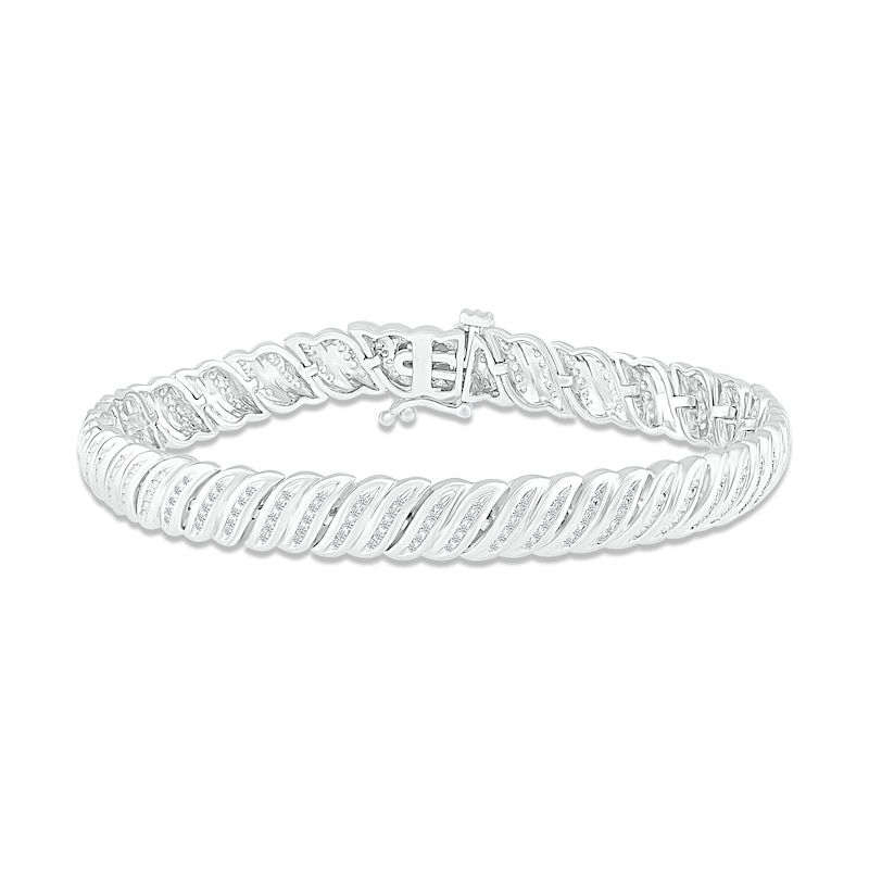 Diamond Wide Link Bracelet 1 ct tw Round-cut Sterling Silver 7.25"