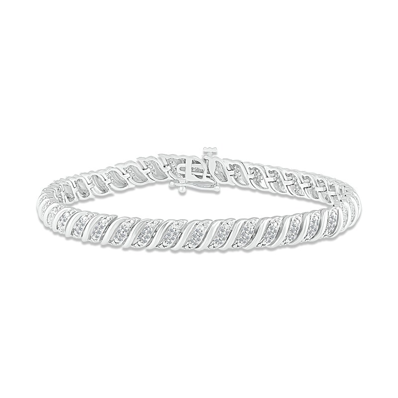 Diamond Wide Link Bracelet 1 ct tw Round-cut Sterling Silver 7.25"