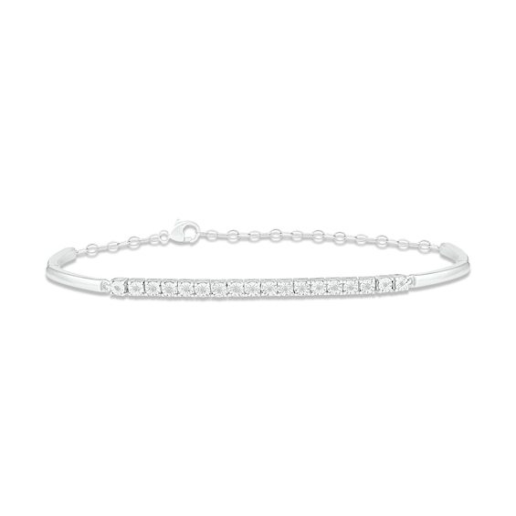 Diamond Bangle Chain Bracelet 1/10 ct tw Round-cut Sterling Silver 8"