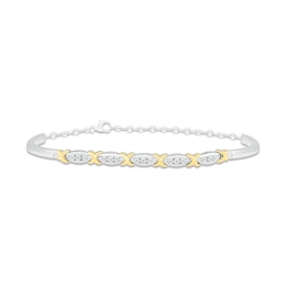 Diamond X Bangle Chain Bracelet 1/6 ct tw Round-cut Sterling Silver & 10K Yellow Gold 8"