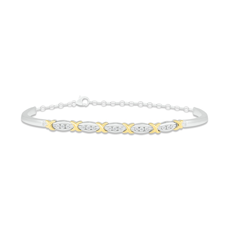 Main Image 1 of Diamond X Bangle Chain Bracelet 1/6 ct tw Round-cut Sterling Silver & 10K Yellow Gold 8&quot;