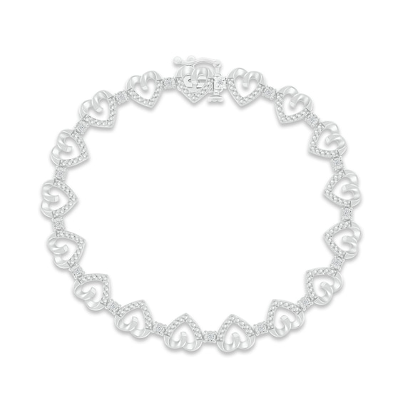 Kay Diamond Heart Bracelet 1/10 ct tw Round-cut Sterling Silver 7.25"