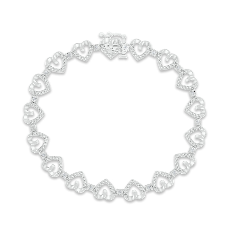 Main Image 1 of Diamond Heart Bracelet 1/10 ct tw Round-cut Sterling Silver 7.25&quot;