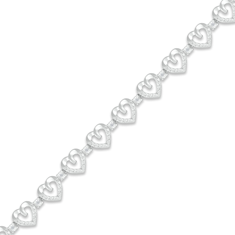 Main Image 2 of Diamond Heart Bracelet 1/10 ct tw Round-cut Sterling Silver 7.25&quot;