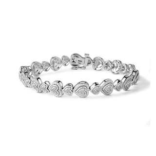 Diamond Horizontal Heart Tennis Bracelet 1/2 ct tw Round-cut Sterling Silver 7.5"