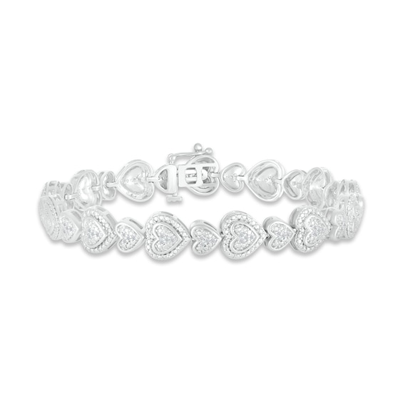 Diamond Horizontal Heart Tennis Bracelet 1/2 ct tw Round-cut Sterling Silver 7.5"