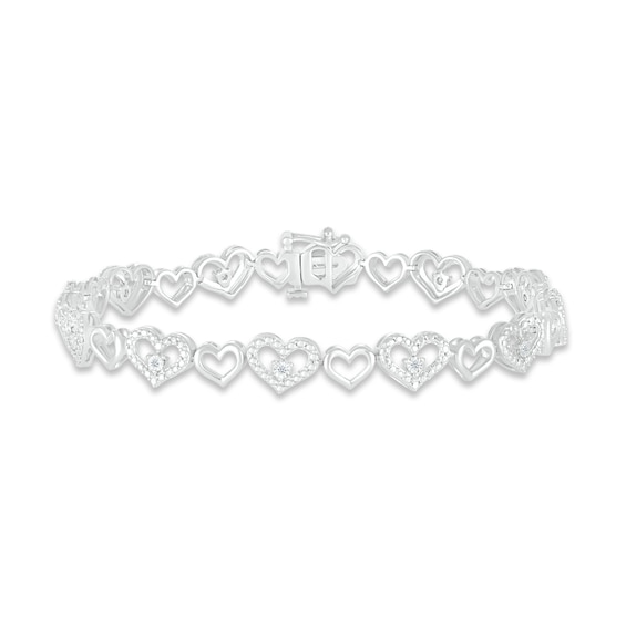 Kay Diamond Heart Bracelet 1/10 ct tw Round-cut Sterling Silver 7.25"