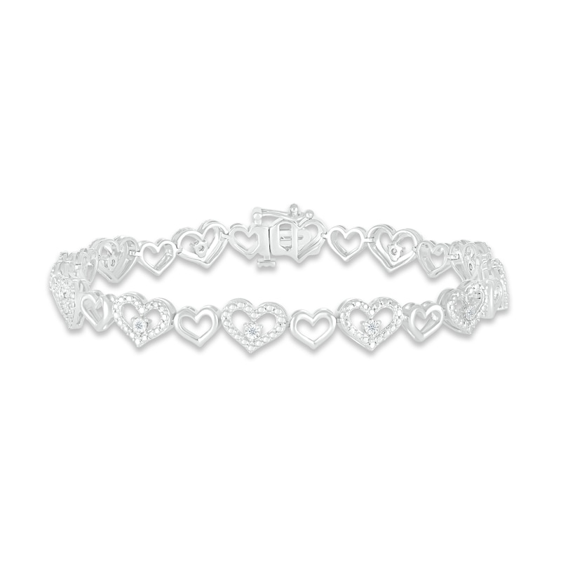 Diamond Heart Bracelet 1/10 ct tw Round-cut Sterling Silver 7.25"