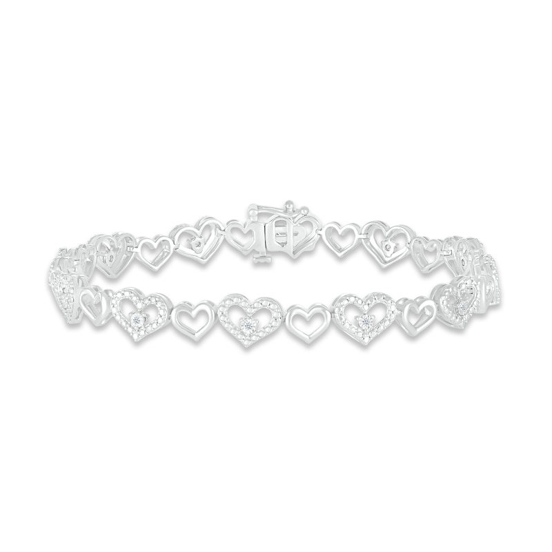 Main Image 1 of Diamond Heart Bracelet 1/10 ct tw Round-cut Sterling Silver 7.25&quot;