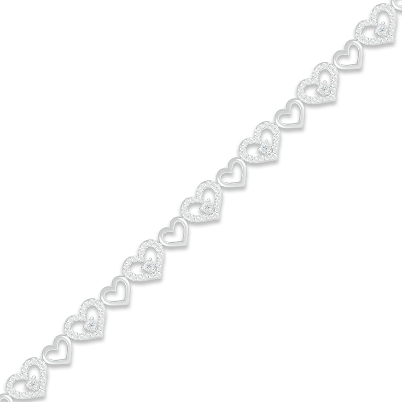 Diamond Heart Bracelet 1/10 ct tw Round-cut Sterling Silver 7.25"