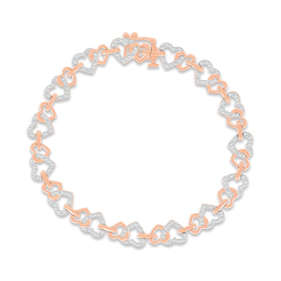 Diamond Linked Heart Bracelet 1/4 ct tw Round-cut 10K Rose Gold 7.5"