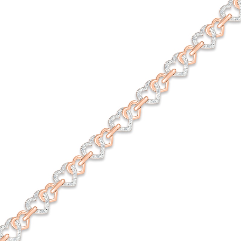 Main Image 2 of Diamond Linked Heart Bracelet 1/4 ct tw Round-cut 10K Rose Gold 7.5&quot;
