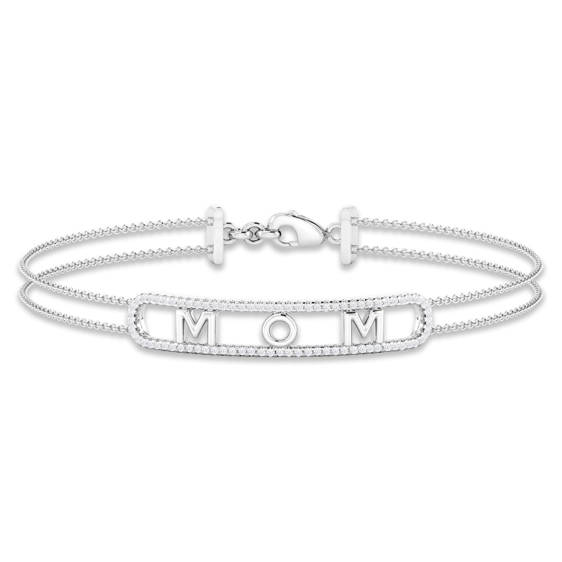Diamond "Mom" Paperclip Bracelet 1/4 ct tw Round-cut Sterling Silver 7"