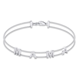 Diamond "Mama" Double-Strand Bracelet 1/5 ct tw Round-cut Sterling Silver 7"