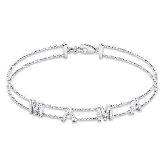 Diamond "Mama" Double-Strand Bracelet 1/5 ct tw Round-cut Sterling Silver 7"
