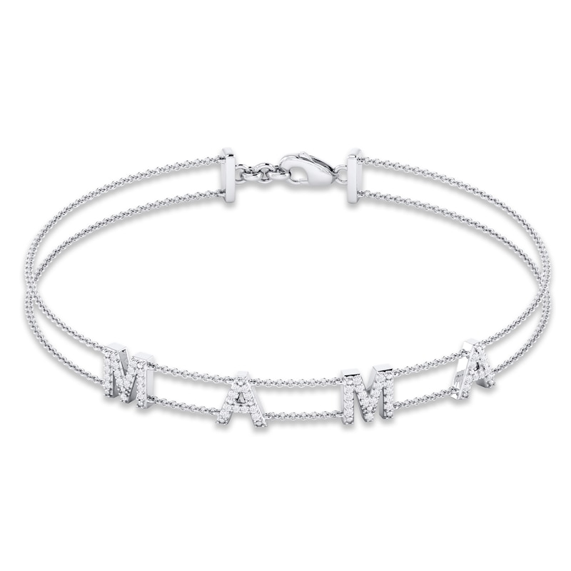 Main Image 1 of Diamond &quot;Mama&quot; Double-Strand Bracelet 1/5 ct tw Round-cut Sterling Silver 7&quot;