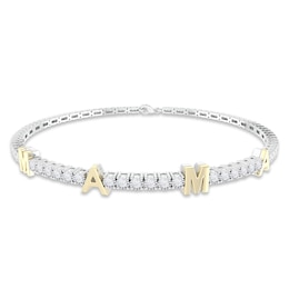 Diamond "Mama" Bracelet 1/3 ct tw Round-cut Sterling Silver & 10K Yellow Gold 7"
