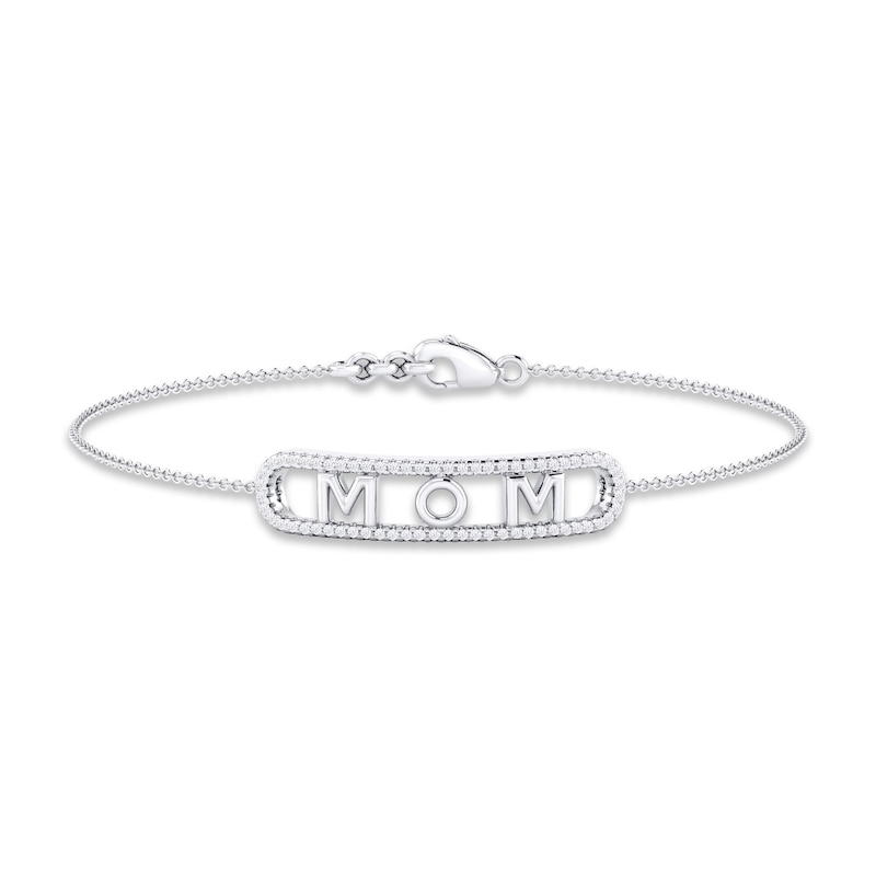 Main Image 1 of Diamond &quot;Mom&quot; Paperclip Bracelet 1/5 ct tw Round-cut 10K White Gold 7&quot;