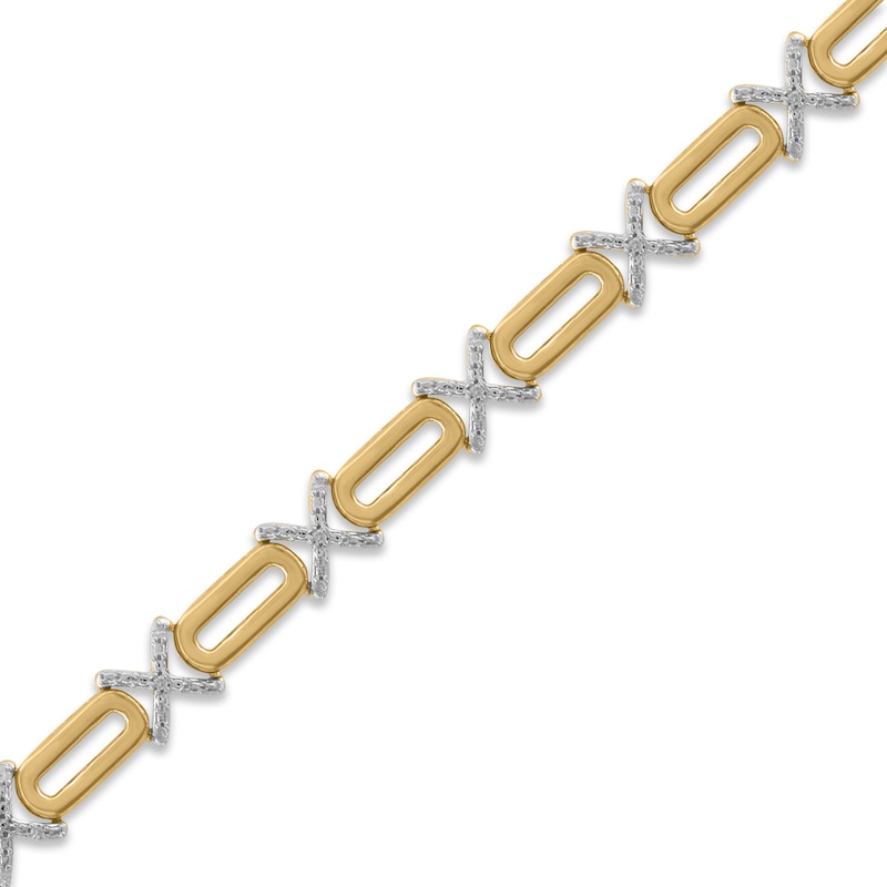 Diamond XO Paperclip Bracelet 1/6 ct tw Round-cut 10K Yellow Gold 7.25"