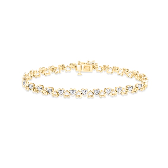 Diamond Alternating Heart Link Bracelet 1/2 ct tw Round-cut 10K Yellow Gold 7"