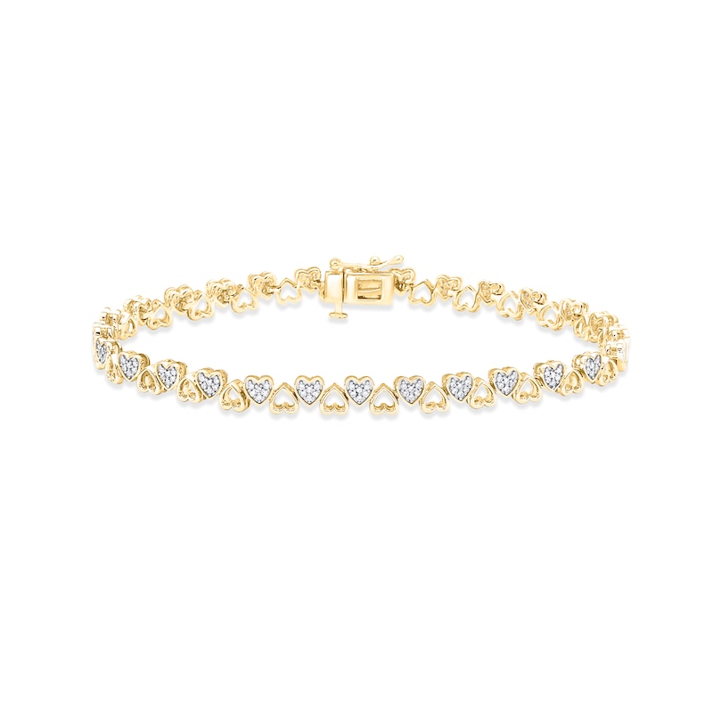 Main Image 1 of Diamond Alternating Heart Link Bracelet 1/2 ct tw Round-cut 10K Yellow Gold 7&quot;