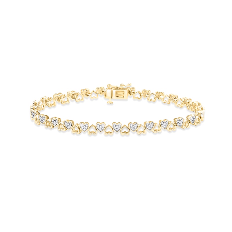 Diamond Alternating Heart Link Bracelet 1/2 ct tw Round-cut 10K Yellow ...