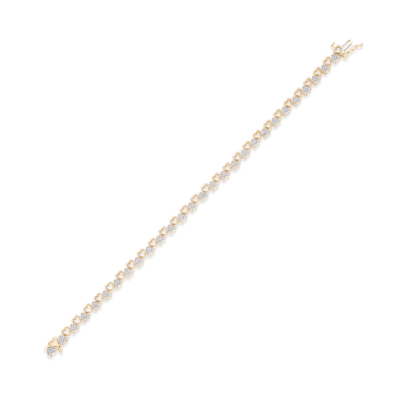 Main Image 2 of Diamond Alternating Heart Link Bracelet 1/2 ct tw Round-cut 10K Yellow Gold 7&quot;