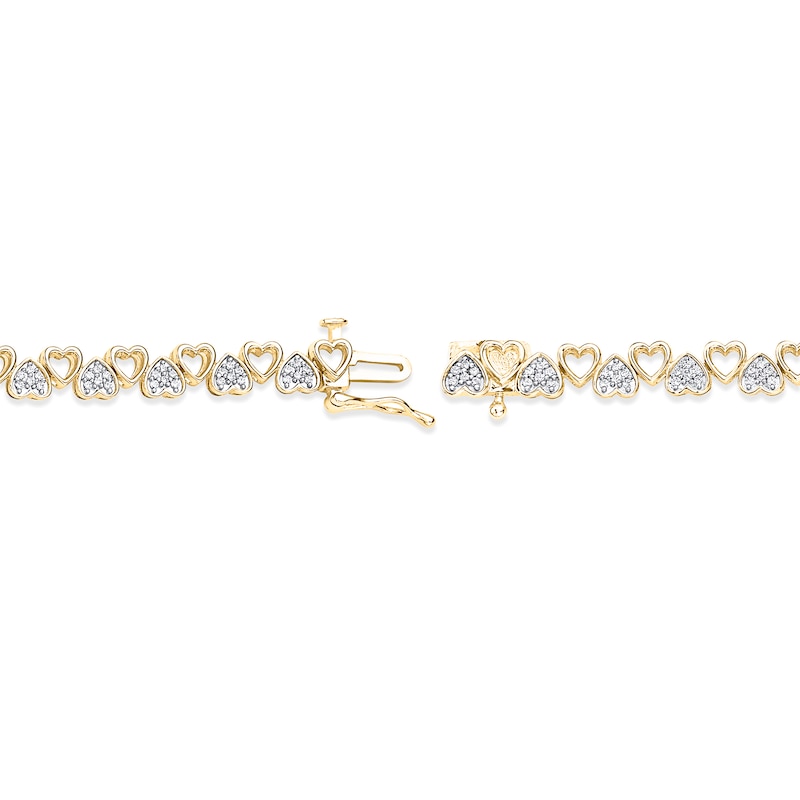 Main Image 3 of Diamond Alternating Heart Link Bracelet 1/2 ct tw Round-cut 10K Yellow Gold 7&quot;