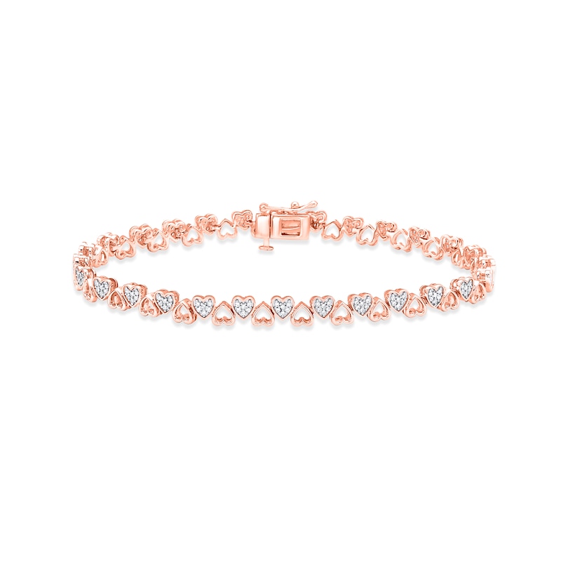 Main Image 1 of Diamond Alternating Heart Link Bracelet 1/2 ct tw Round-cut 10K Rose Gold 7&quot;