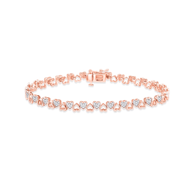 Diamond Alternating Heart Link Bracelet 1/2 ct tw Round-cut 10K Rose Gold 7"