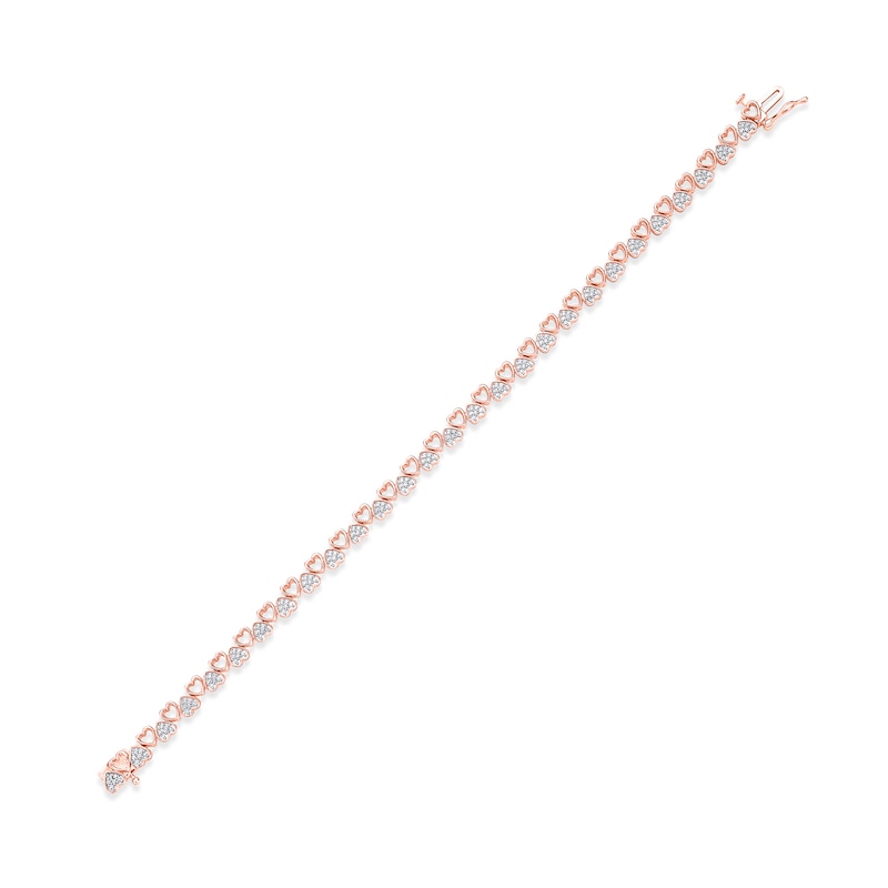 Diamond Alternating Heart Link Bracelet 1/2 ct tw Round-cut 10K Rose Gold 7"