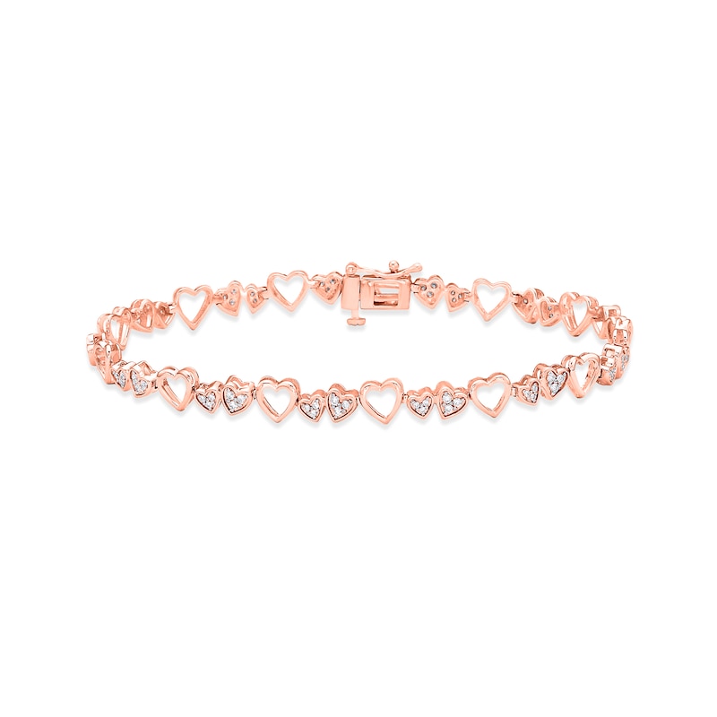 Main Image 1 of Diamond Heart Link Bracelet 1/2 ct tw Round-cut 10K Rose Gold 7&quot;