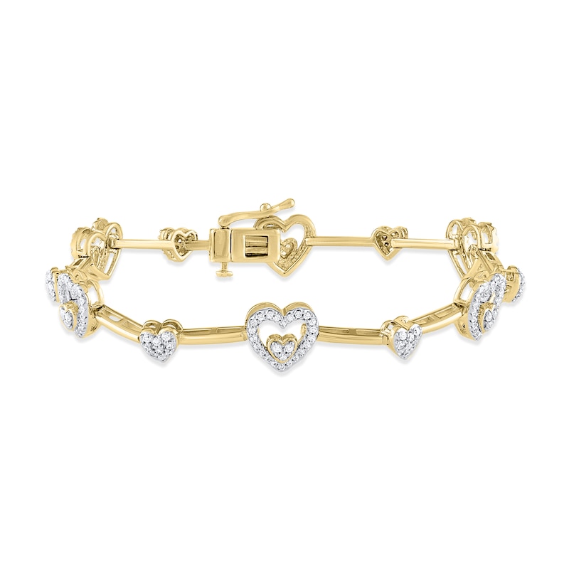 Diamond Heart Link Bar Bracelet 1 ct tw Round-cut 10K Yellow Gold 7"