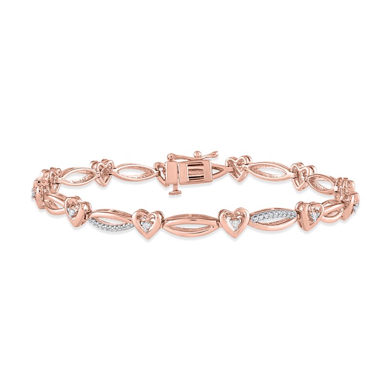 Diamond Heart Marquise Link Bracelet 1/4 ct tw Round-cut 10K Rose Gold 7"